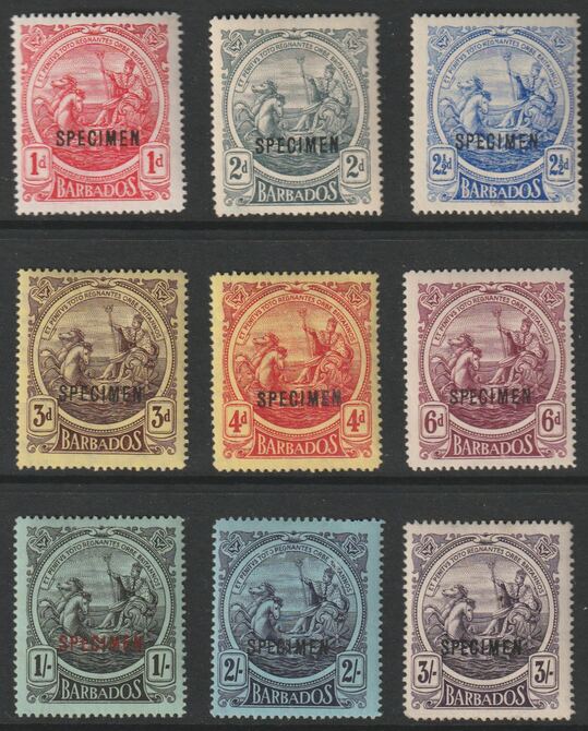 Barbados 1916-19 Britannia set of 9 values (1d to 3s) overprinted SPECIMEN fine with gum and only about 400 sets produced SG 183s-91s, stamps on 