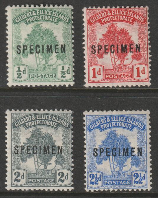 Gilbert & Ellice Islands 1911 Pandanas Pine set of 4 overprinted SPECIMEN fine with gum and only about 450 sets produced SG 8s-11s, stamps on xxx