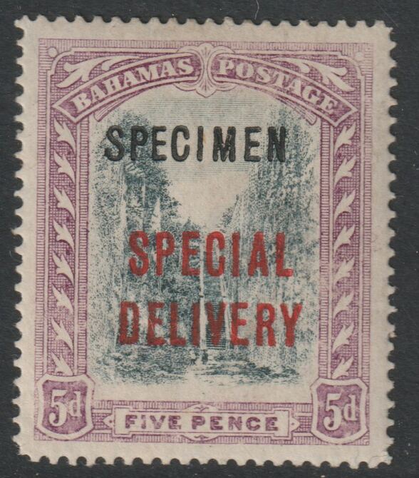 BAHAMAS 1918 SPECIAL DELIVERY 5d overprinted SPECIMEN fine with gum and only about 400 produced SG S3s, stamps on 