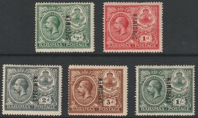 BAHAMAS 1920 PEACE set of 5 overprinted SPECIMEN fine with gum and only about 400 sets produced SG 106s-110s, stamps on 