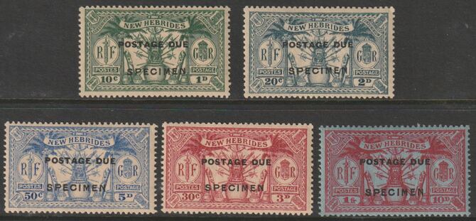 NEW HEBRIDES - BRITISH 1925 POSTAGE DUE set of 5 overprinted SPECIMEN fine with gum and only about 400 produced SG D1s-D5s, stamps on 