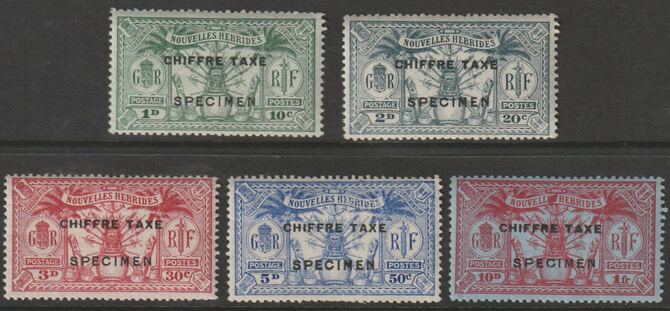 NEW HEBRIDES - FRENCH 1925 POSTAGE DUE set of 5 overprinted SPECIMEN fine with gum and only about 400 produced SG FD53s-FD57s, stamps on , stamps on  stamps on 