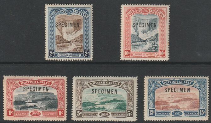 BRITISH GUIANA 1898 JUBILEE set of 5 overprinted SPECIMEN fine with gum and only about 750 produced SG 216s-221s, stamps on 