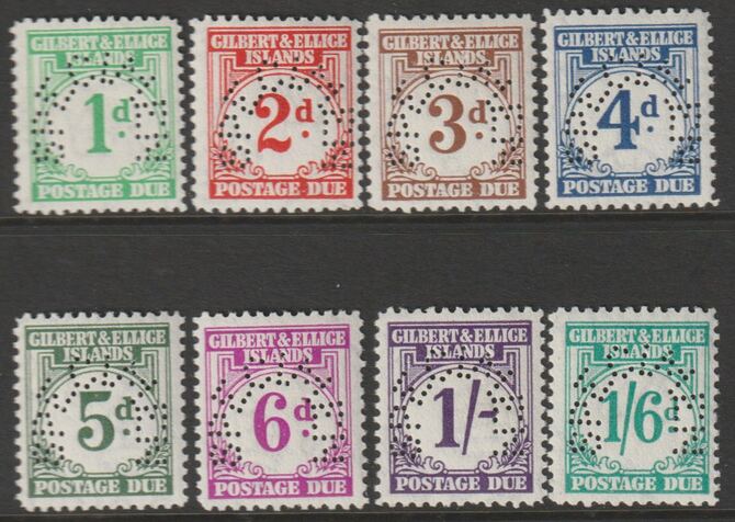GILBERT & ELLICE Is 1940 POSTAGE DUE set of 8 perforated SPECIMEN mainly fine and only about 400 produced SG D1s-D8s, stamps on xxx