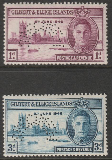 GILBERT & ELLICE 1946 VICTORY set of 2 perforated SPECIMEN mainly fine and only 426 produced SG 55s-56s, stamps on xxx