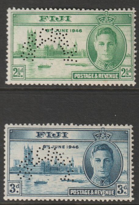 FIJI 1946 VICTORY set of 2 perforated SPECIMEN mainly fine and only 426 produced SG 268s-269s, stamps on 