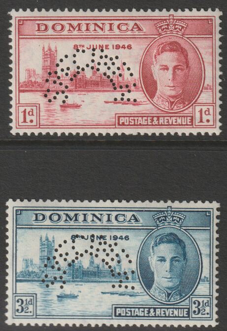 DOMINICA 1946 VICTORY set of 2 perforated SPECIMEN mainly fine and only 426 produced SG 110s-111s, stamps on 