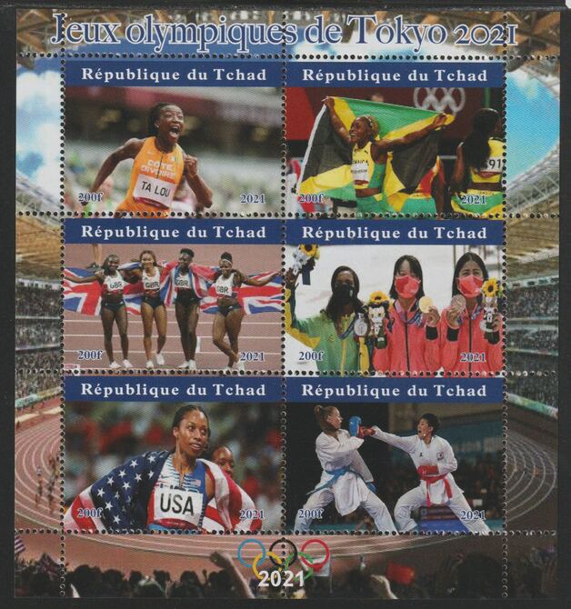 Chad 2021 Tokyo Olympic Games perf sheetlet containing  set of 6 values unmounted mint, privately produced offered purely on its thematic appeal, stamps on , stamps on  stamps on personalities, stamps on  stamps on sport, stamps on  stamps on olympics, stamps on  stamps on 