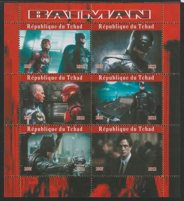 Chad 2022 Batman (TV Series) perf sheetlet containing  set of 6 values unmounted mint, privately produced offered purely on its thematic appeal, stamps on , stamps on  tv , stamps on films, stamps on movies, stamps on cinema, stamps on sci-fi, stamps on batman, stamps on 