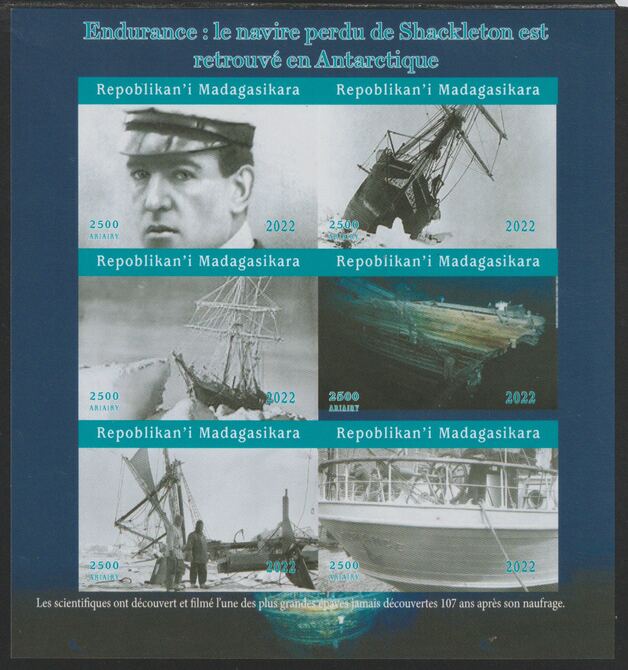 Madagascar 2022 Shackleton & Endurance #1 imperf sheetlet containing  set of 6 values unmounted mint, privately produced offered purely on its thematic appeal, stamps on personalities, stamps on explorers, stamps on shackleton, stamps on ships, stamps on endurance, stamps on polar