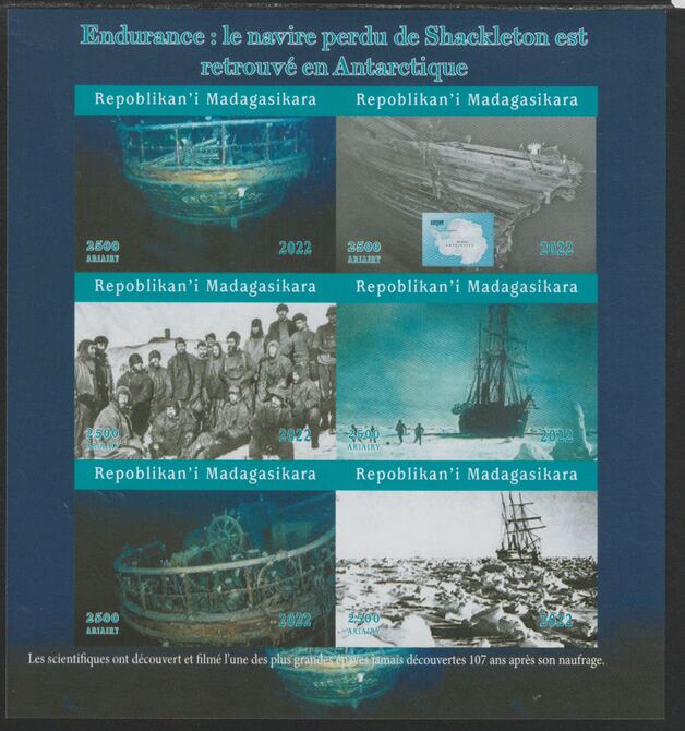 Madagascar 2022 Shackleton & Endurance #2 imperf sheetlet containing  set of 6 values unmounted mint, privately produced offered purely on its thematic appeal, stamps on personalities, stamps on explorers, stamps on shackleton, stamps on ships, stamps on endurance, stamps on polar