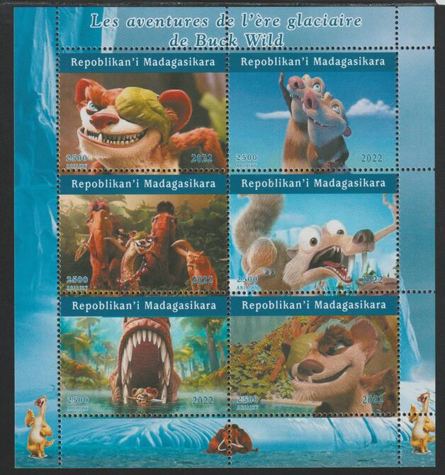 Madagascar 2022 Buck Wild perf sheetlet containing  set of 6 values unmounted mint, privately produced offered purely on its thematic appeal, stamps on films, stamps on cinema, stamps on movies, stamps on buck wild, stamps on cartoons