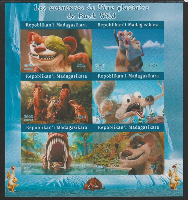 Madagascar 2022 Buck Wild imperf sheetlet containing  set of 6 values unmounted mint, privately produced offered purely on its thematic appeal, stamps on , stamps on  stamps on films, stamps on  stamps on cinema, stamps on  stamps on movies, stamps on  stamps on buck wild, stamps on  stamps on cartoons