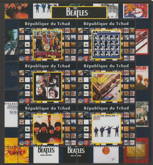 Chad 2021 Beatles #1 (Album Covers) perf sheetlet containing  set of 6 values unmounted mint, privately produced offered purely on its thematic appeal, stamps on personalities, stamps on pops, stamps on music, stamps on rock, stamps on beatles