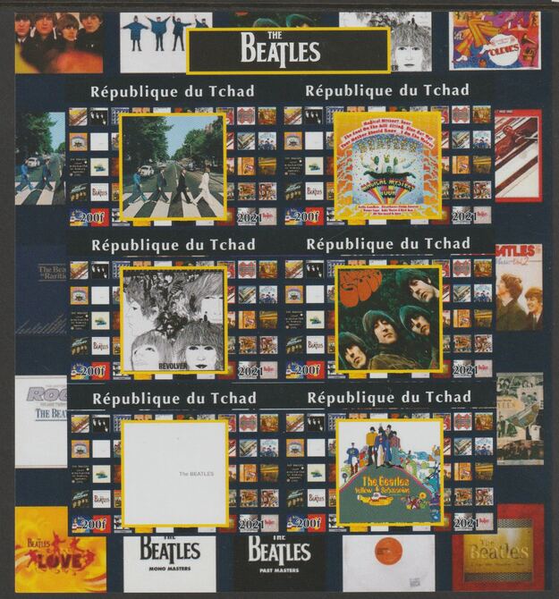 Chad 2021 Beatles #2 (Album Covers) imperf sheetlet containing  set of 6 values unmounted mint, privately produced offered purely on its thematic appeal, stamps on , stamps on  stamps on personalities, stamps on  stamps on pops, stamps on  stamps on music, stamps on  stamps on rock, stamps on  stamps on beatles