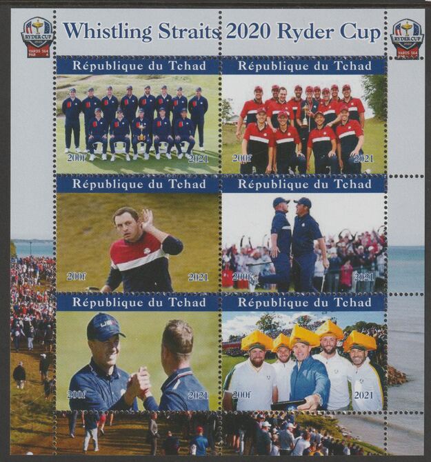 Chad 2021 The Ryder Cup at Whistling Straits perf sheetlet containing  set of 6 values unmounted mint, privately produced offered purely on its thematic appeal, stamps on , stamps on  stamps on sport, stamps on  stamps on golf