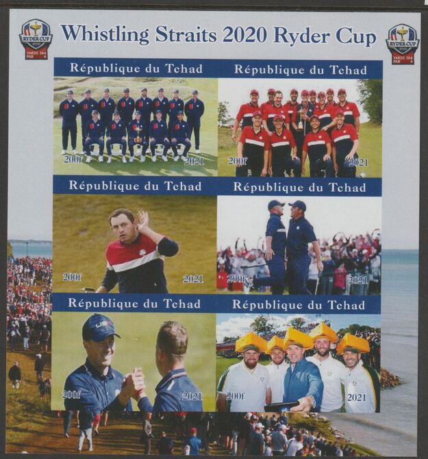 Chad 2021 The Ryder Cup at Whistling Straits imperf sheetlet containing  set of 6 values unmounted mint, privately produced offered purely on its thematic appeal, stamps on , stamps on  stamps on sport, stamps on  stamps on golf