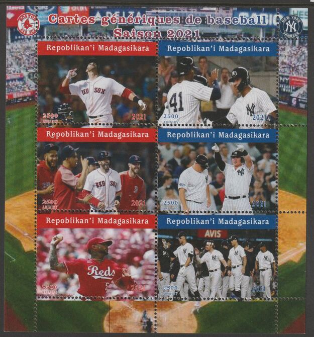 Madagascar 2021 Baseball perf sheetlet containing  set of 6 values unmounted mint, privately produced offered purely on its thematic appeal, stamps on , stamps on  stamps on sport, stamps on  stamps on baseball