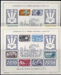 Mexico 1956 Stamp Centenary set of 2 m/sheets both unmounted mint, SG MS 936 & 943, stamps on 