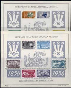 Mexico 1956 Stamp Centenary set of 2 m/sheets both unmounted mint, SG MS 936 & 943, stamps on , stamps on  stamps on mexico 1956 stamp centenary set of 2 m/sheets both unmounted mint, stamps on  stamps on  sg ms 936 & 943