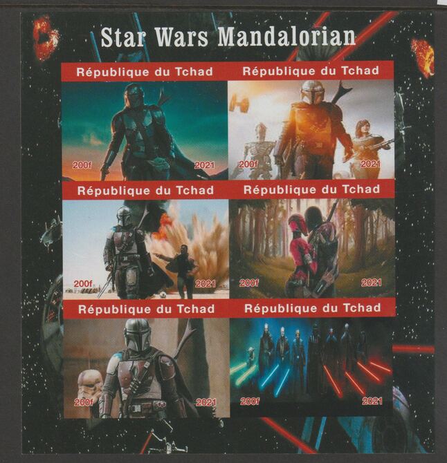 Chad 2021 Star Wars - Mandalorian imperf sheetlet containing  set of 6 values unmounted mint, privately produced offered purely on its thematic appeal, stamps on , stamps on  stamps on movies, stamps on  stamps on , stamps on  stamps on films, stamps on  stamps on cinema, stamps on  stamps on sci-fi