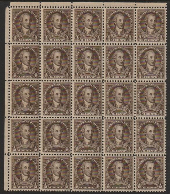 United States 1932 Washington 1/2c sepia fine unmounted mint block of 25 (5x5) SG 704, stamps on , stamps on  stamps on washington, stamps on  stamps on usa presidents, stamps on  stamps on americana, stamps on  stamps on constitutions