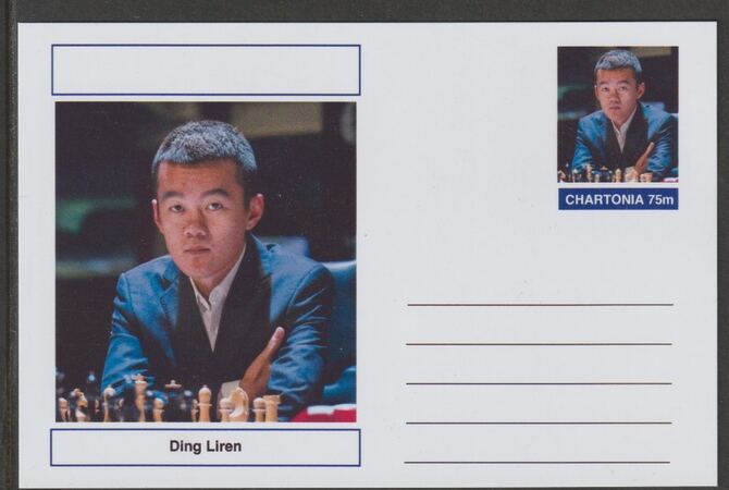 Palatine (Fantasy) Personalities - Ding Liren (chess) postal stationery card unused and fine, stamps on personalities, stamps on sport, stamps on chess