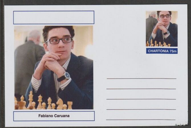 Palatine (Fantasy) Personalities - Fabiano Caruana (chess) postal stationery card unused and fine, stamps on personalities, stamps on sport, stamps on chess