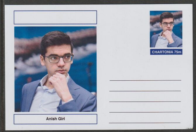 Palatine (Fantasy) Personalities - Anish Giri (chess) postal stationery card unused and fine, stamps on personalities, stamps on sport, stamps on chess