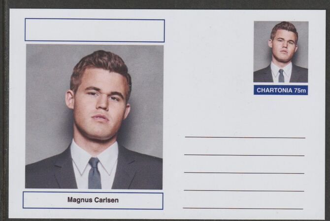 Palatine (Fantasy) Personalities - Magnus Carlsen (chess) postal stationery card unused and fine, stamps on , stamps on  stamps on personalities, stamps on  stamps on sport, stamps on  stamps on chess