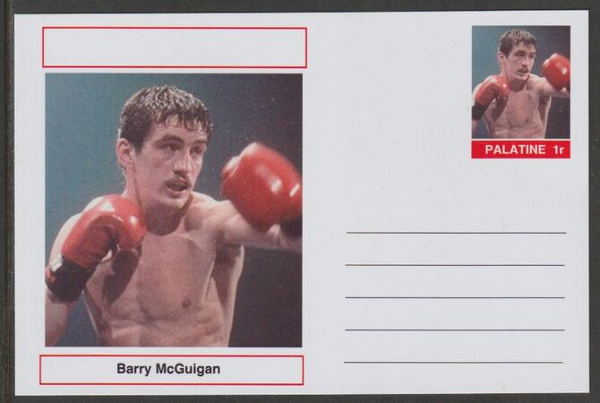 Palatine (Fantasy) Personalities - Barry McGuigan (boxing) postal stationery card unused and fine, stamps on personalities, stamps on sport, stamps on boxing