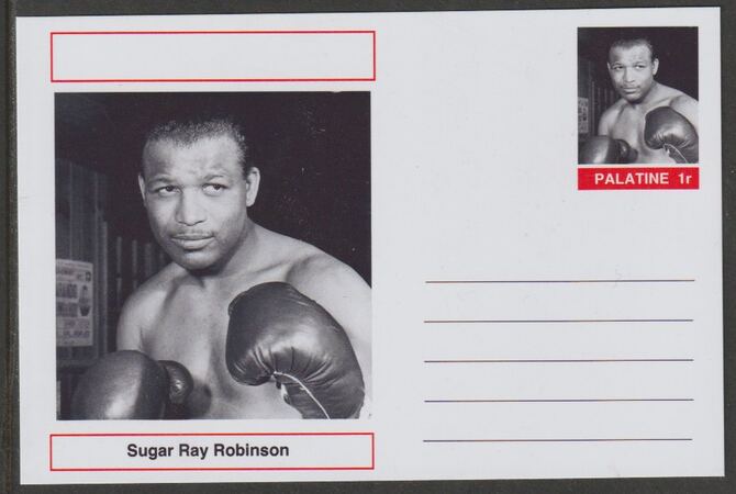 Palatine (Fantasy) Personalities - Sugar Ray Robinson (boxing) postal stationery card unused and fine, stamps on personalities, stamps on sport, stamps on boxing