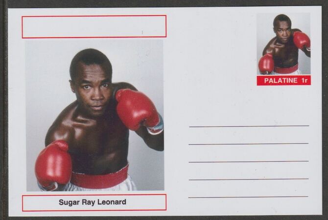 Palatine (Fantasy) Personalities - Sugar Ray Leonard (boxing) postal stationery card unused and fine, stamps on personalities, stamps on sport, stamps on boxing