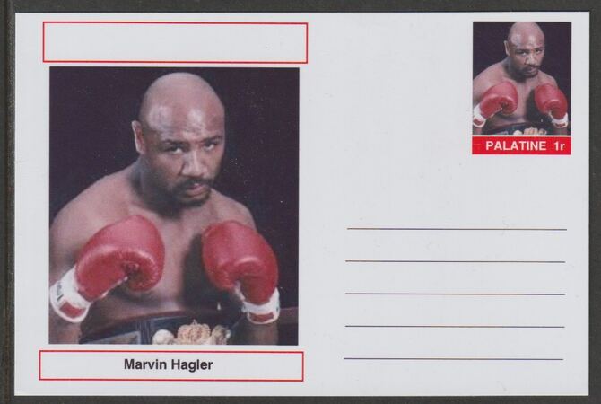 Palatine (Fantasy) Personalities - Marvin Hagler (boxing) postal stationery card unused and fine, stamps on personalities, stamps on sport, stamps on boxing