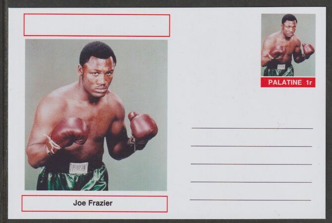 Palatine (Fantasy) Personalities - Joe Frazier (boxing) postal stationery card unused and fine, stamps on , stamps on  stamps on personalities, stamps on  stamps on sport, stamps on  stamps on boxing