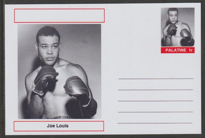 Palatine (Fantasy) Personalities - Joe Louis (boxing) postal stationery card unused and fine, stamps on personalities, stamps on sport, stamps on boxing
