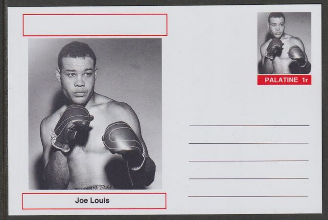 Palatine (Fantasy) Personalities - Joe Louis (boxing) postal stationery card unused and fine, stamps on , stamps on  stamps on personalities, stamps on  stamps on sport, stamps on  stamps on boxing