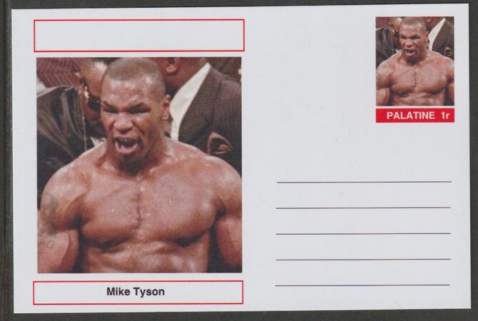 Palatine (Fantasy) Personalities - Mike Tyson (boxing) postal stationery card unused and fine, stamps on , stamps on  stamps on personalities, stamps on  stamps on sport, stamps on  stamps on boxing