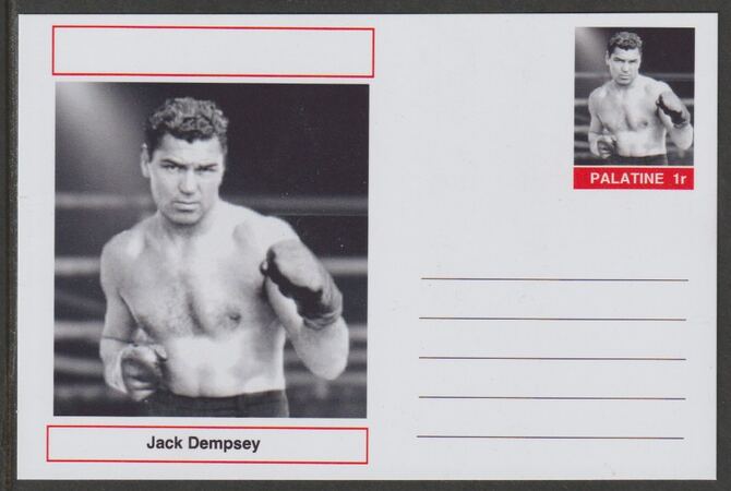 Palatine (Fantasy) Personalities - Jack Dempsey (boxing) postal stationery card unused and fine, stamps on , stamps on  stamps on personalities, stamps on  stamps on sport, stamps on  stamps on boxing