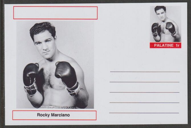 Palatine (Fantasy) Personalities - Rocky Marciano (boxing) postal stationery card unused and fine, stamps on , stamps on  stamps on personalities, stamps on  stamps on sport, stamps on  stamps on boxing