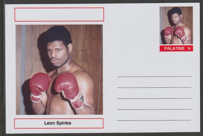Palatine (Fantasy) Personalities - Leon Spinks (boxing) postal stationery card unused and fine, stamps on personalities, stamps on sport, stamps on boxing