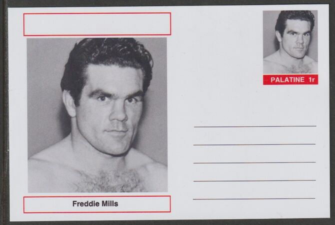 Palatine (Fantasy) Personalities - Freddie Mills (boxing) postal stationery card unused and fine, stamps on , stamps on  stamps on personalities, stamps on  stamps on sport, stamps on  stamps on boxing