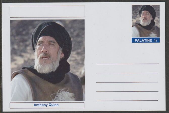 Palatine (Fantasy) Personalities - Anthony Quinn (actor) postal stationery card unused and fine, stamps on , stamps on  stamps on personalities, stamps on  stamps on films, stamps on  stamps on movies, stamps on  stamps on cinema, stamps on  stamps on 