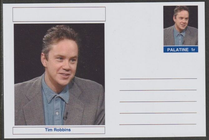 Palatine (Fantasy) Personalities - Tim Robbins (actor) postal stationery card unused and fine, stamps on personalities, stamps on films, stamps on movies, stamps on cinema, stamps on 
