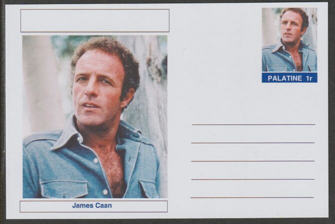 Palatine (Fantasy) Personalities - James Caan (actor) postal stationery card unused and fine, stamps on personalities, stamps on films, stamps on movies, stamps on cinema, stamps on 