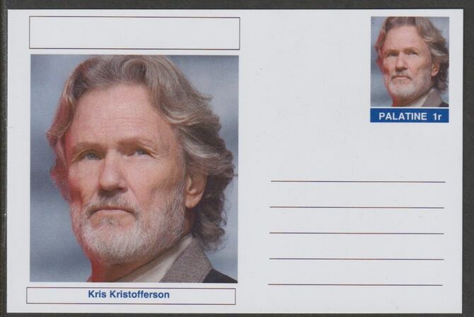 Palatine (Fantasy) Personalities - Kris Kristofferson (actor) postal stationery card unused and fine, stamps on , stamps on  stamps on personalities, stamps on  stamps on films, stamps on  stamps on movies, stamps on  stamps on cinema, stamps on  stamps on 