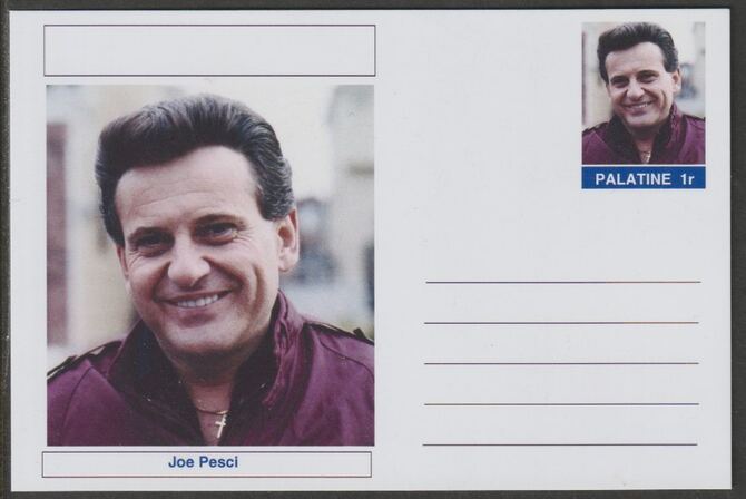 Palatine (Fantasy) Personalities - Joe Pesci (actor) postal stationery card unused and fine, stamps on personalities, stamps on films, stamps on movies, stamps on cinema, stamps on 