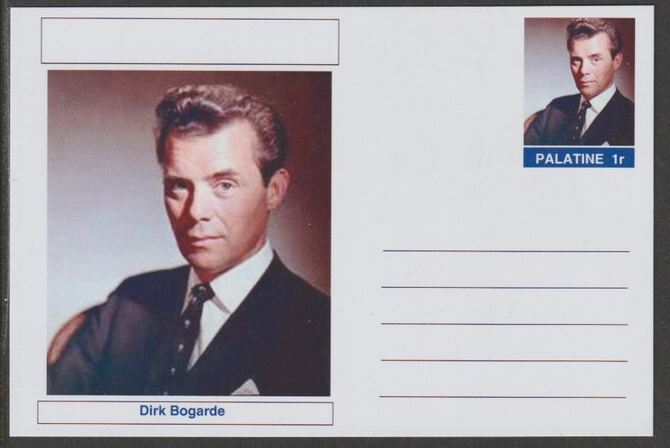 Palatine (Fantasy) Personalities - Dirk Bogarde (actor) postal stationery card unused and fine, stamps on , stamps on  stamps on personalities, stamps on  stamps on films, stamps on  stamps on movies, stamps on  stamps on cinema, stamps on  stamps on 