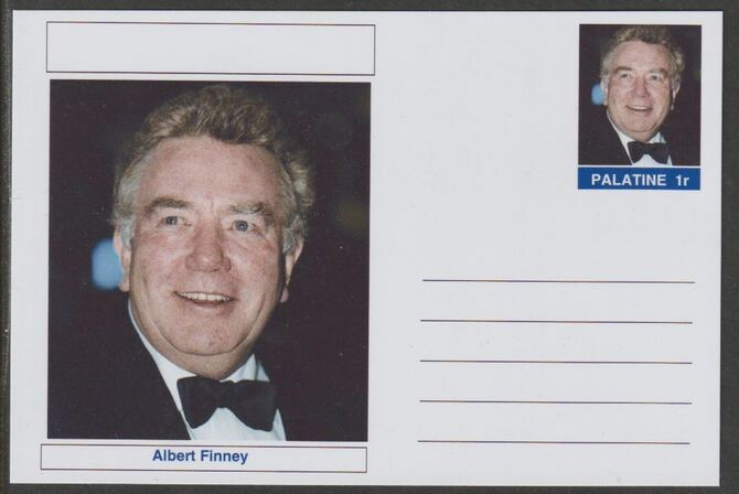 Palatine (Fantasy) Personalities - Albert Finney (actor) postal stationery card unused and fine, stamps on personalities, stamps on films, stamps on movies, stamps on cinema, stamps on 