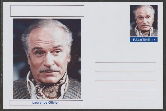Palatine (Fantasy) Personalities - Laurence Olivier (actor) postal stationery card unused and fine, stamps on personalities, stamps on films, stamps on movies, stamps on cinema, stamps on 